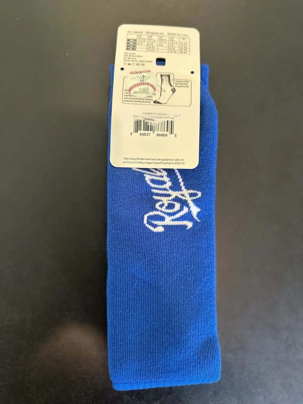 Kansas City Royals Men's Crew Socks Large Size 10 to 13 RMC